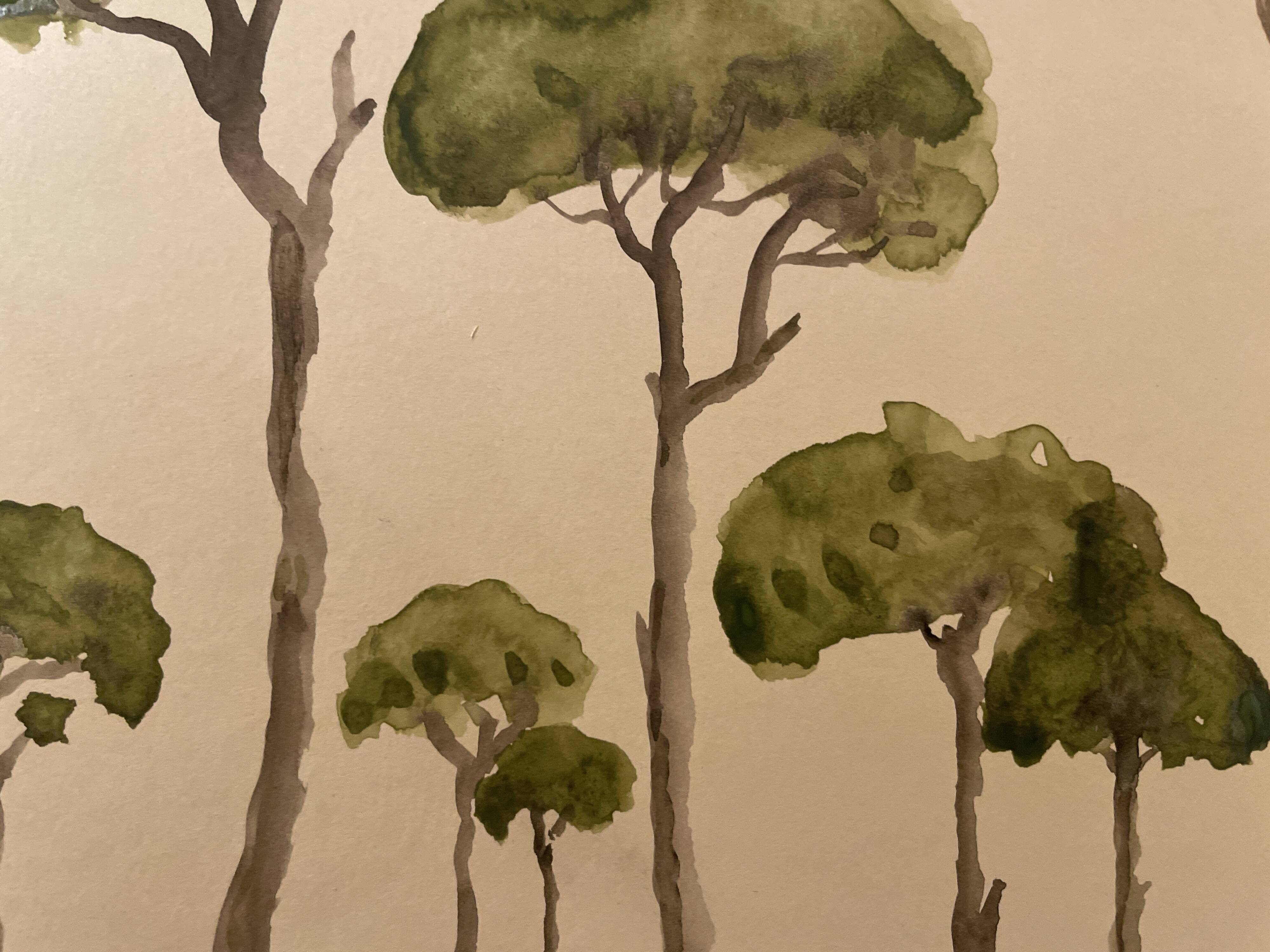 Tableau signé aquarelle « pinède du Lubéron »
