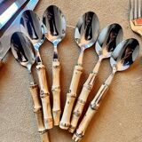 Vintage cutlery set in stainless steel and bamboo