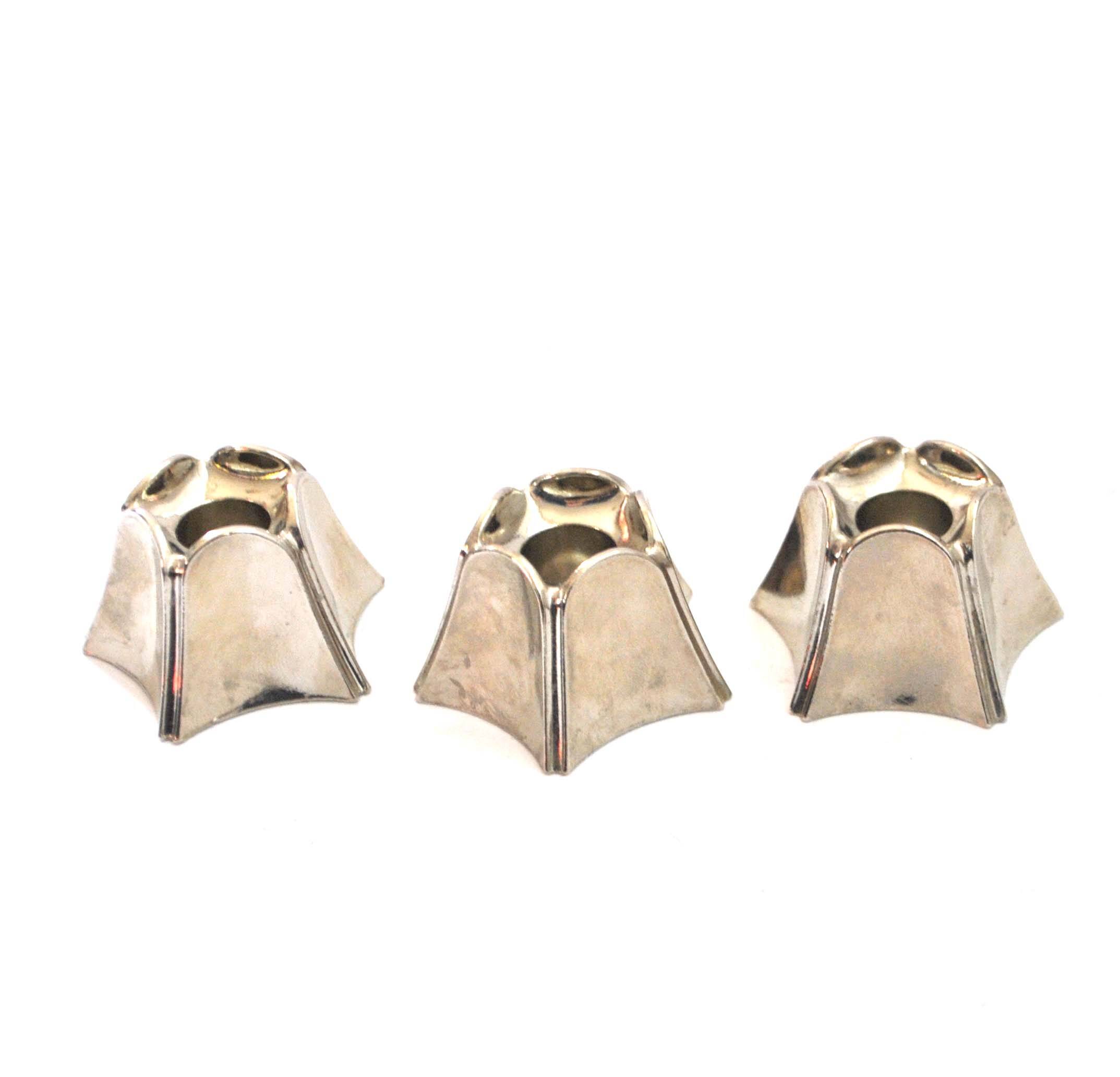Set of 3 DESIGN BMF modular candle holders in silver metal 1970