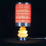 Seventies chrome & ceramic lamp, with original wool lampshade, France 1970s