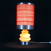 Seventies chrome & ceramic lamp, with original wool lampshade, France 1970s