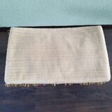 Vintage wooden footrest with 1970 fringed fabric coating