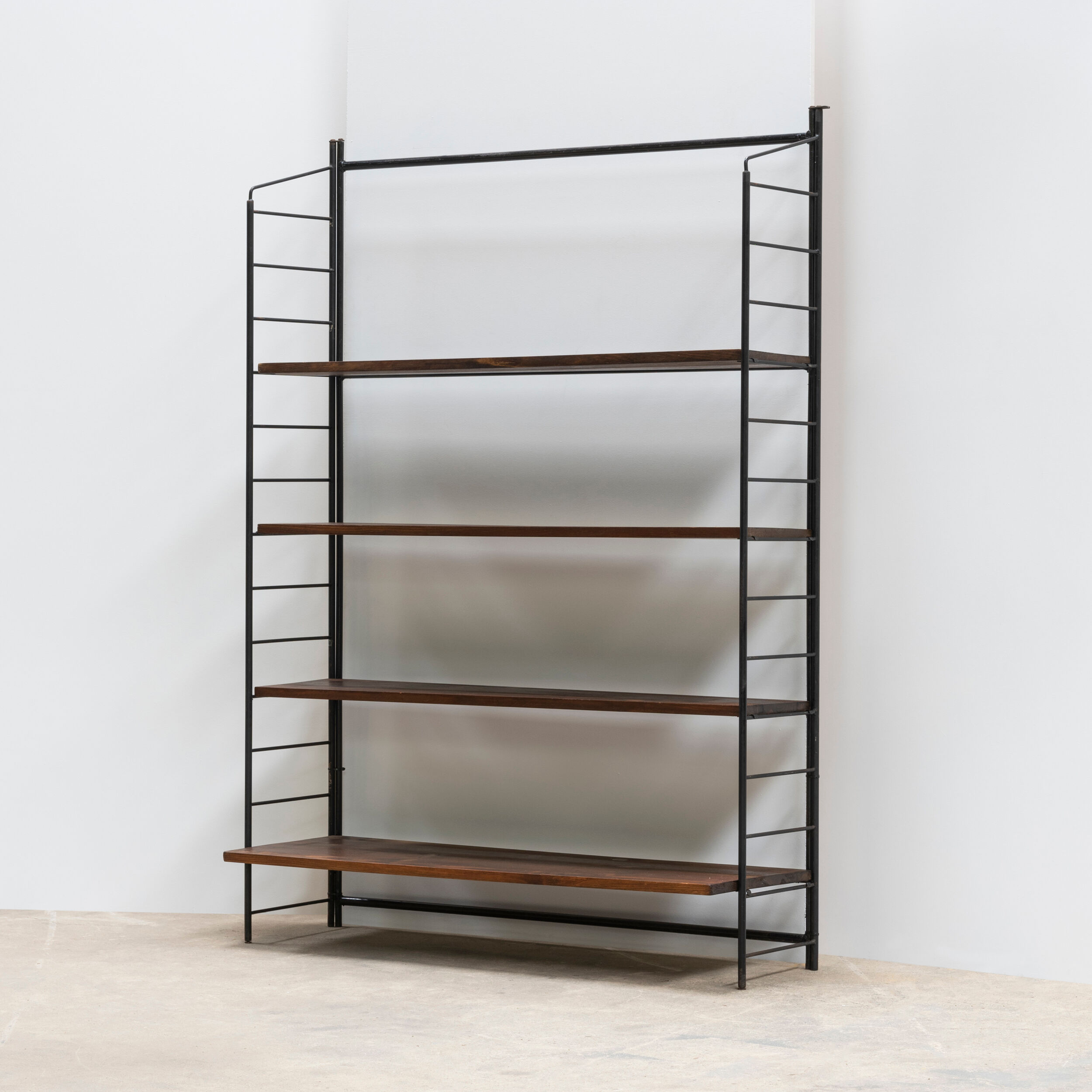 Shelf / Metal and solid wood bookcase, 1960