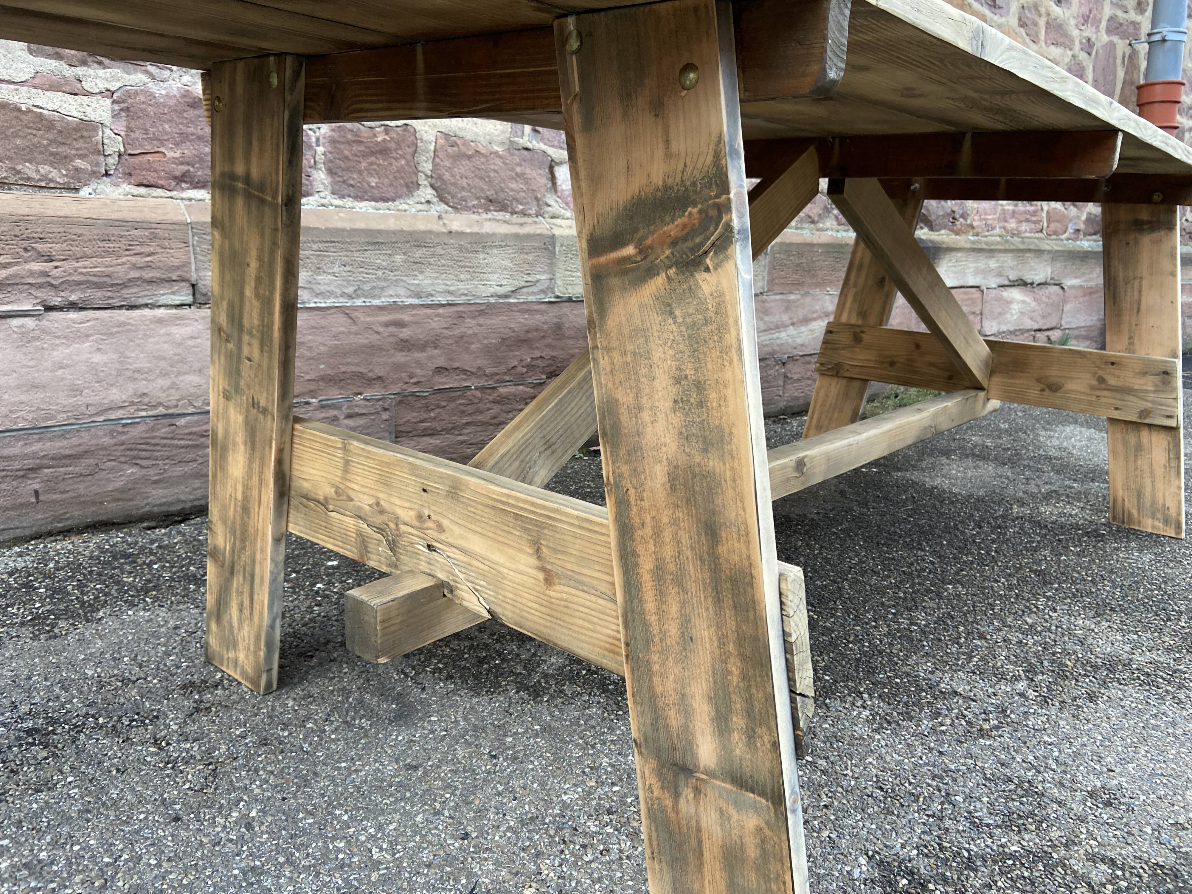 Large country farm table 240 cm in raw natural wood brewery fir