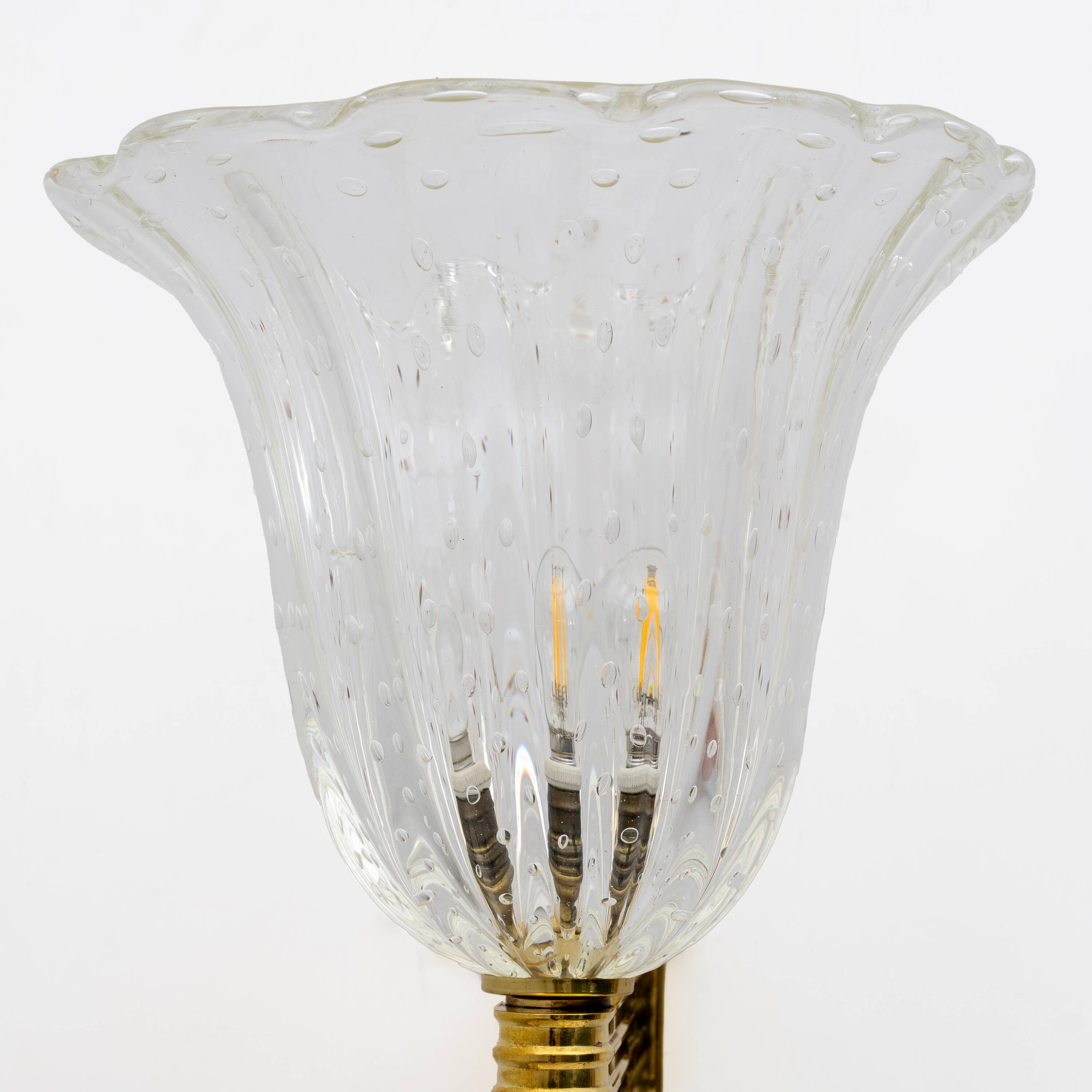 Barovier & Toso Art Deco Style Brass and Murano Glass Sconce