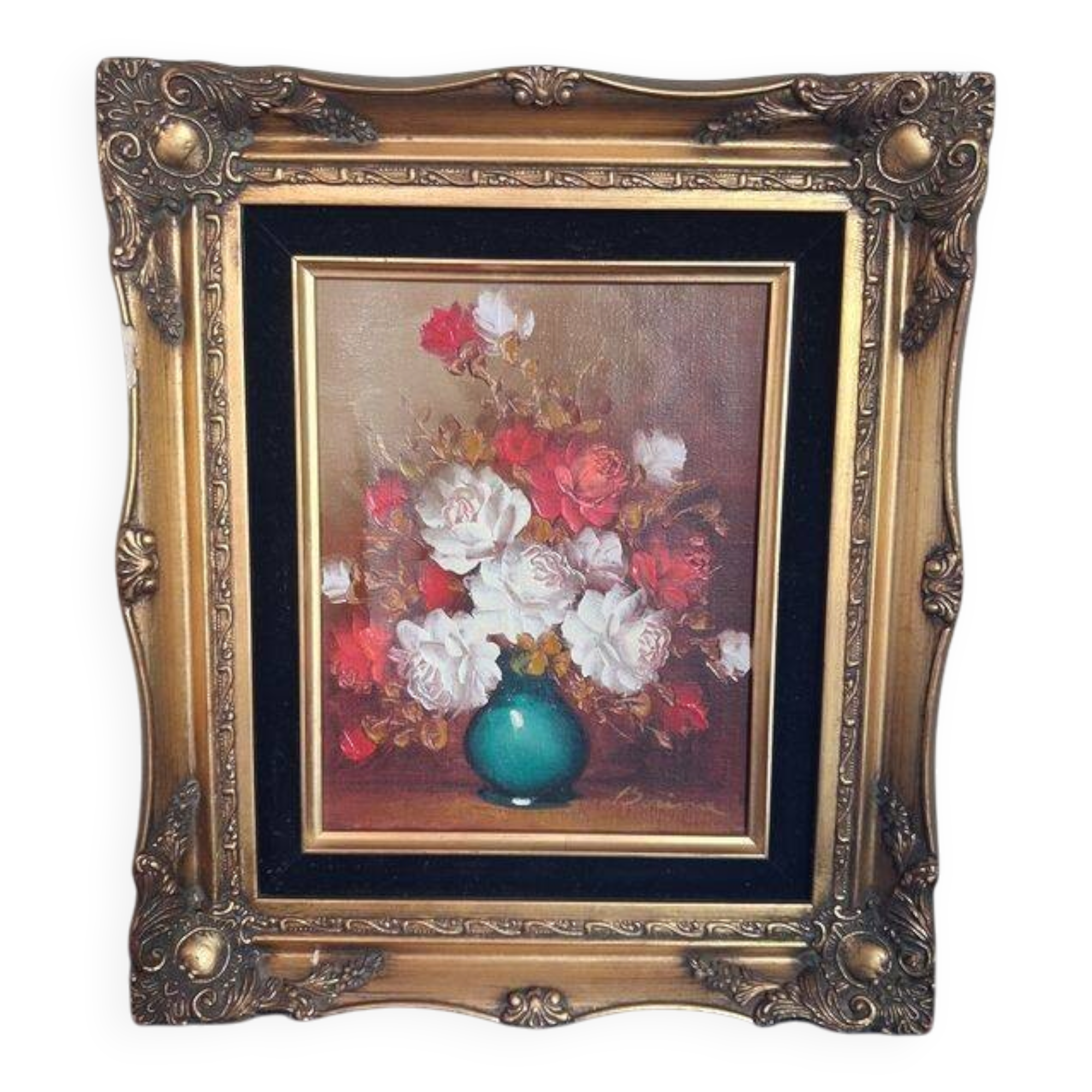 Oil on canvas flowers by "Borione"