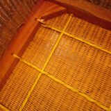 Pair of Club armchairs in ocean liner style, woven rattan and solid wood.