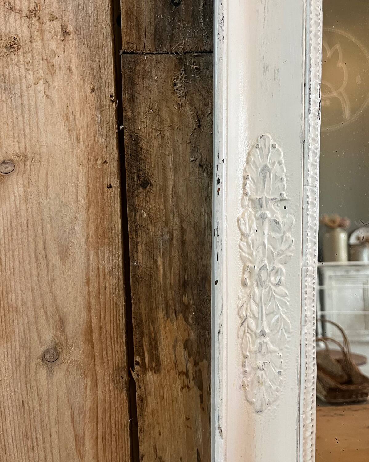 Antique white patinated mirror