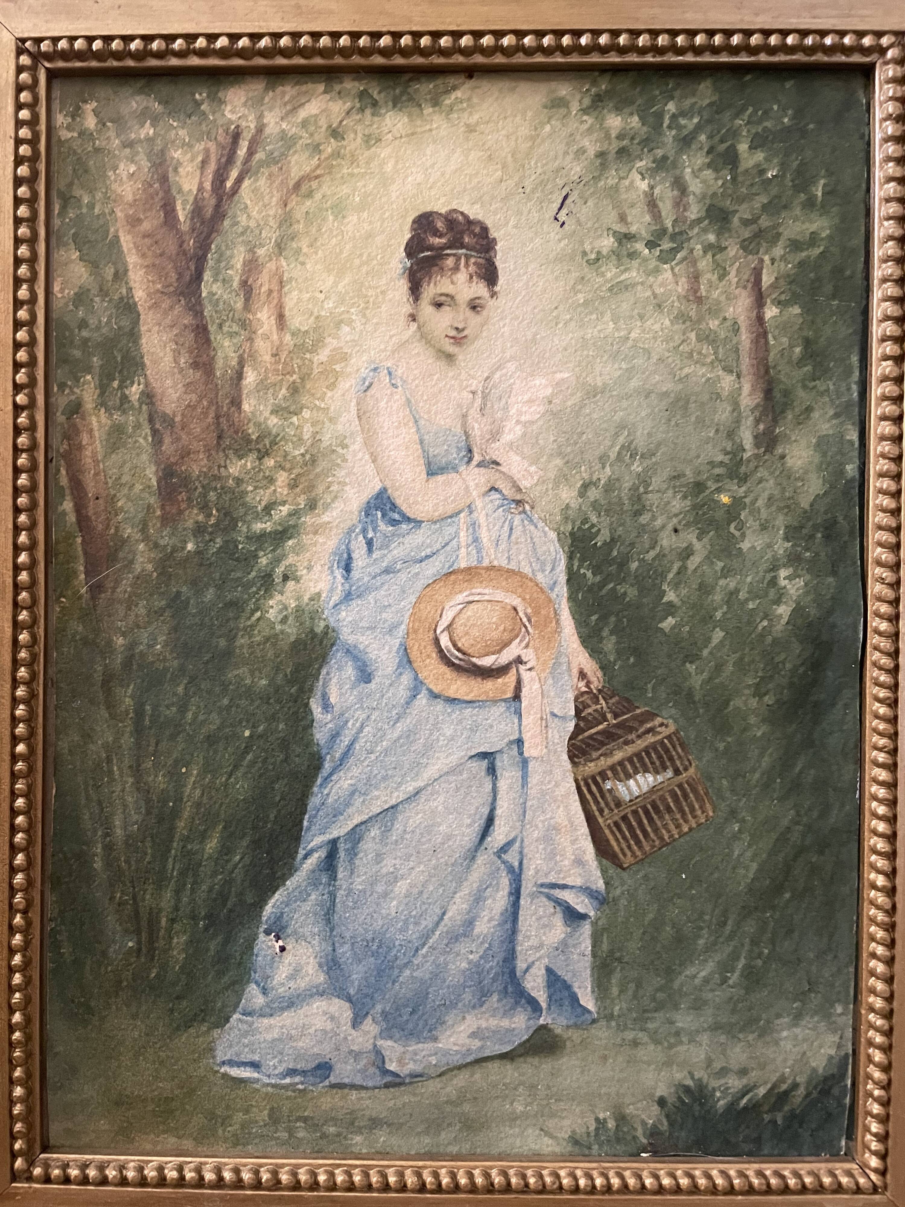 Young girl with doves painting 1860