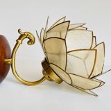 Vintage mother-of-pearl and brass flower wall lamp
