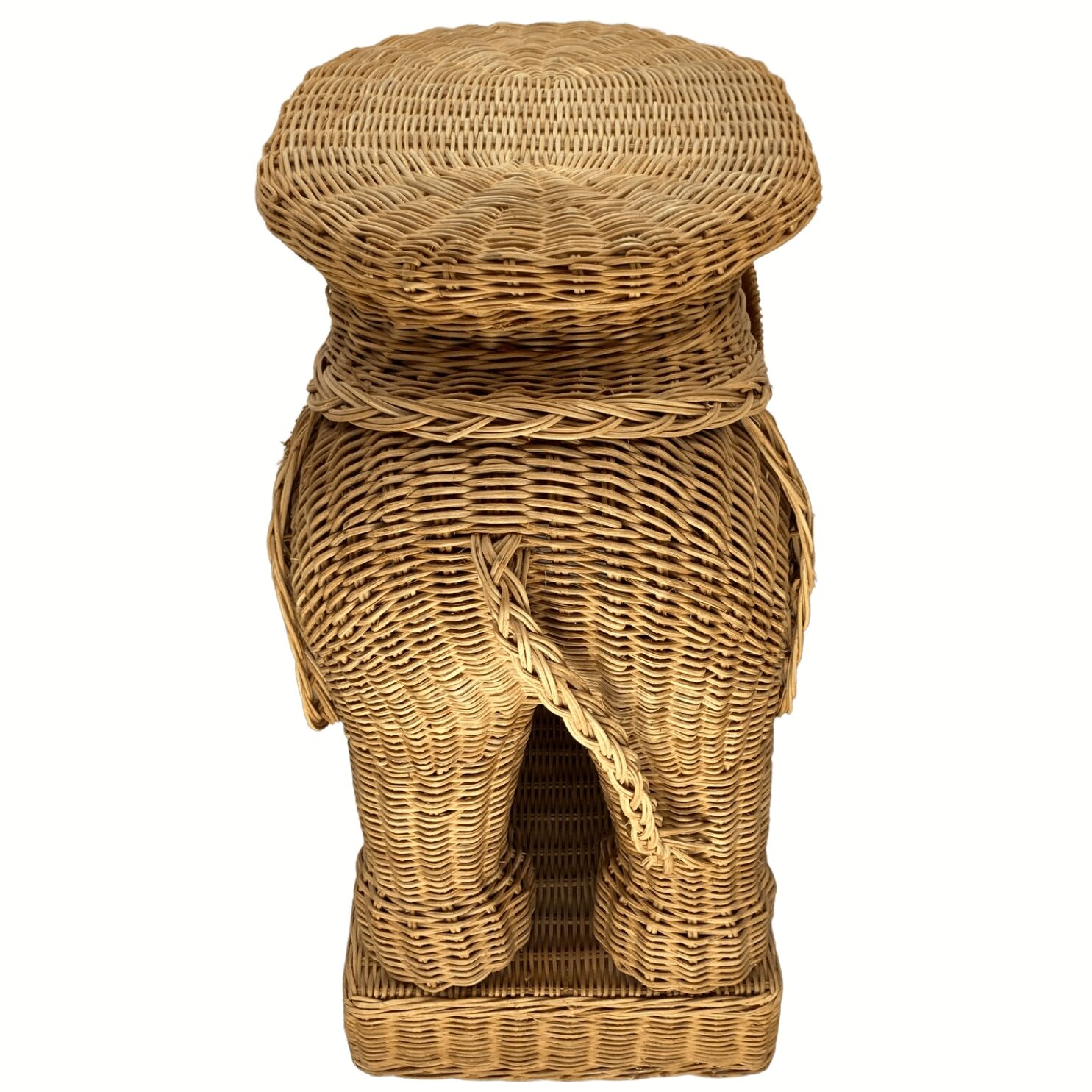 Rattan bamboo wicker elephant pedestal or side table, 1970s