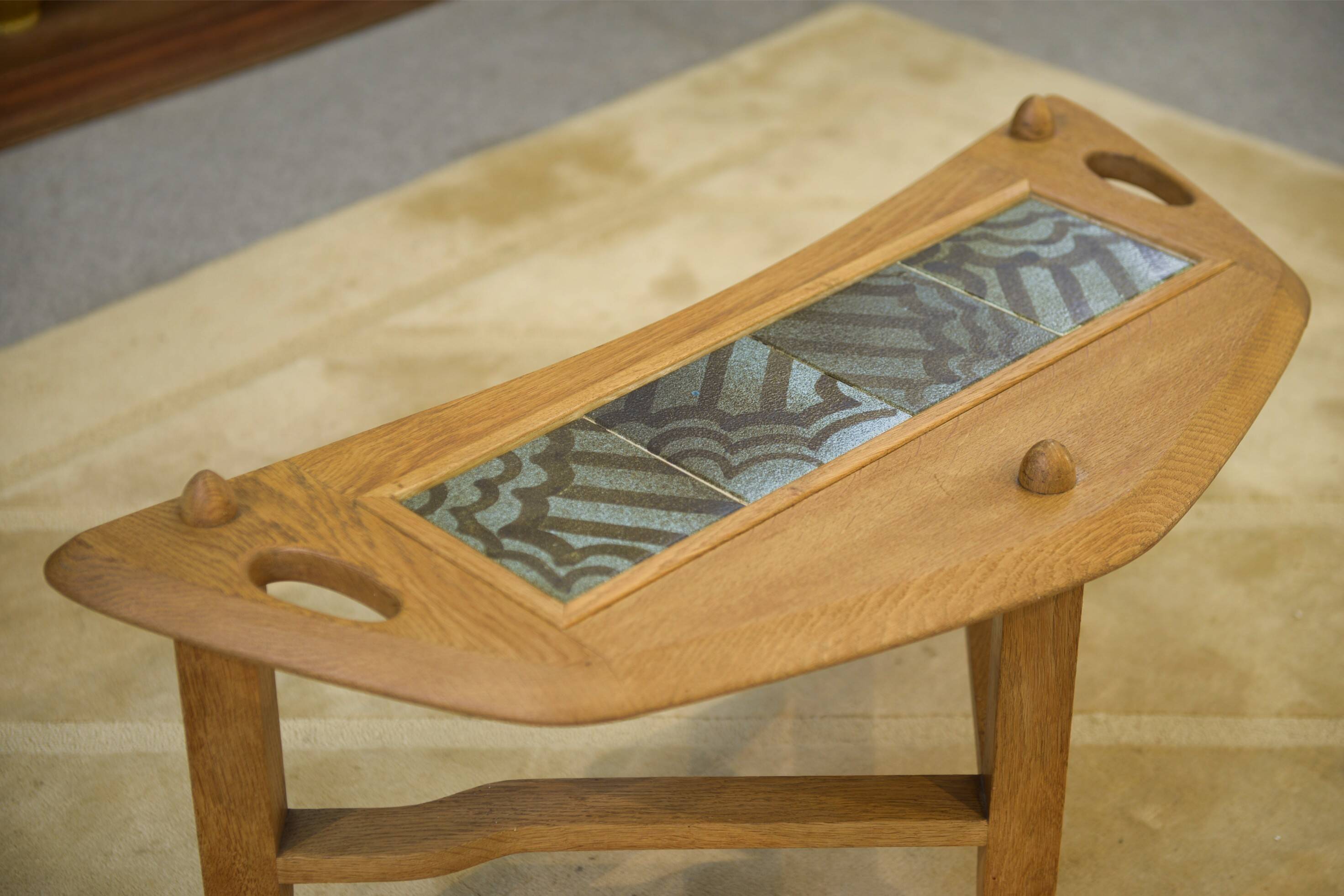 Oak and ceramic coffee table by Guillerme and Chambron for Votre Maison 1950s
