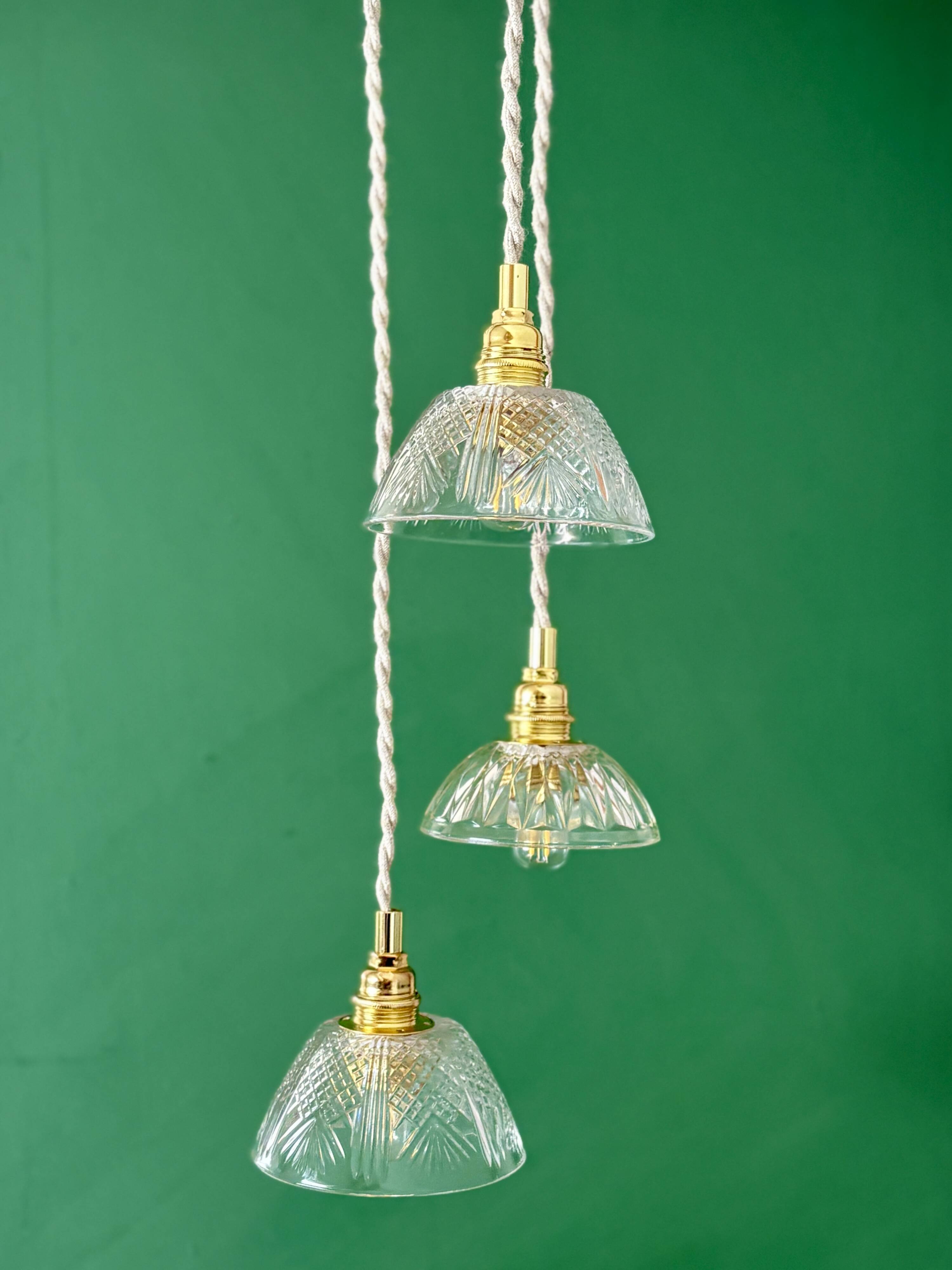 Suspension triple vintage glass chandelier - tableware collection