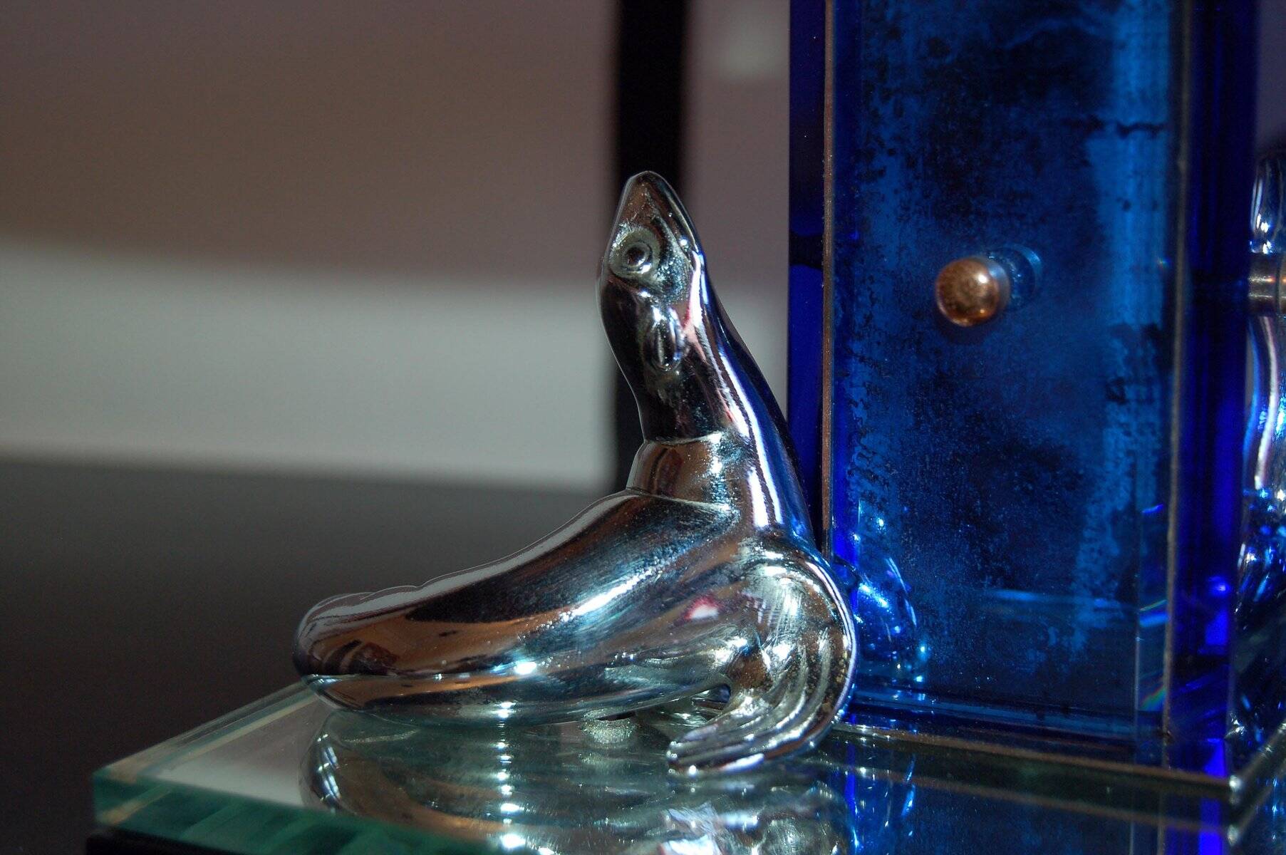 Art Deco Bronze and Stained Glass Centerpiece from Buschi, 1930s