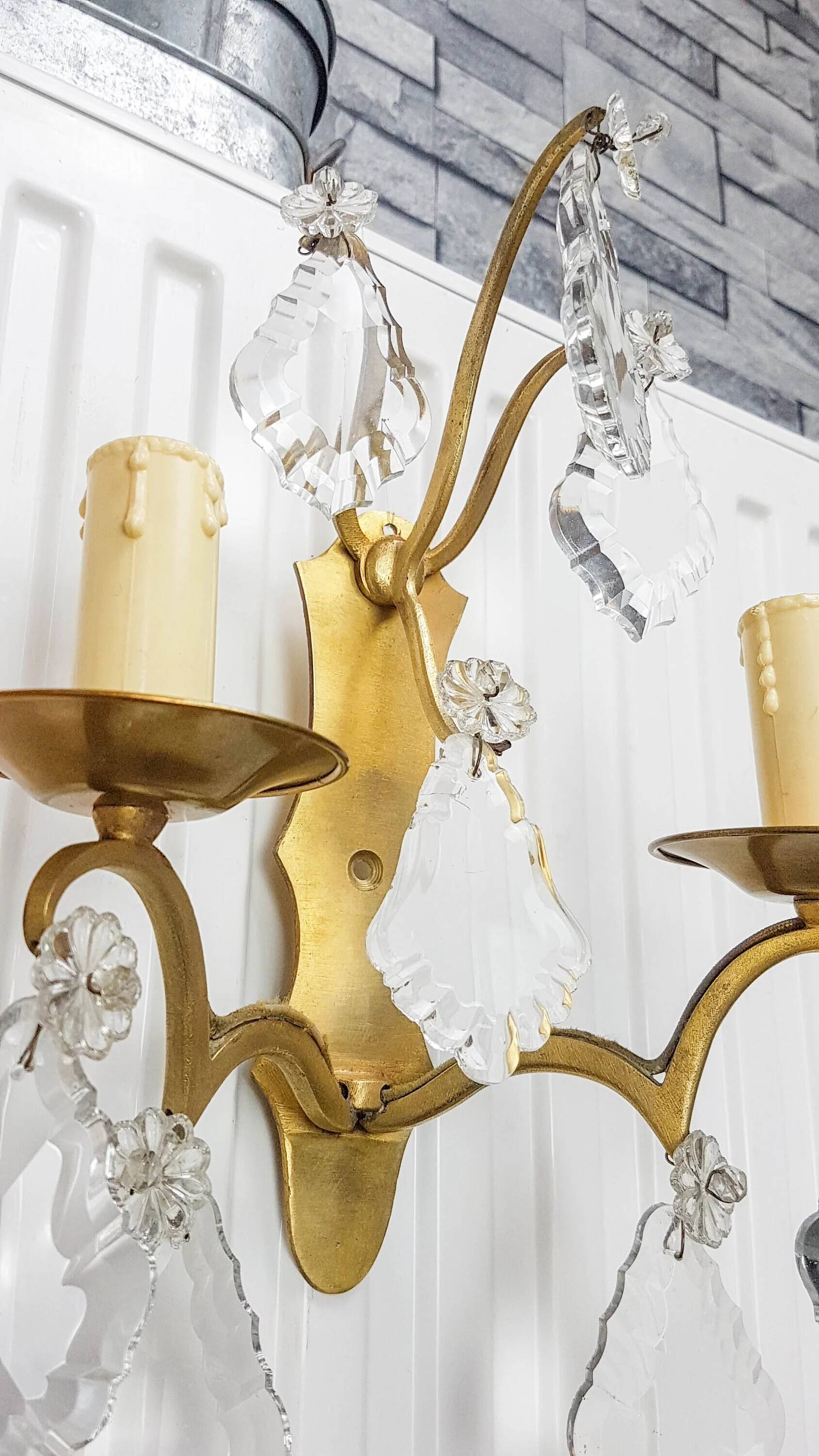 Pair of wall sconces in bronze and crystal – Empire Style – MG