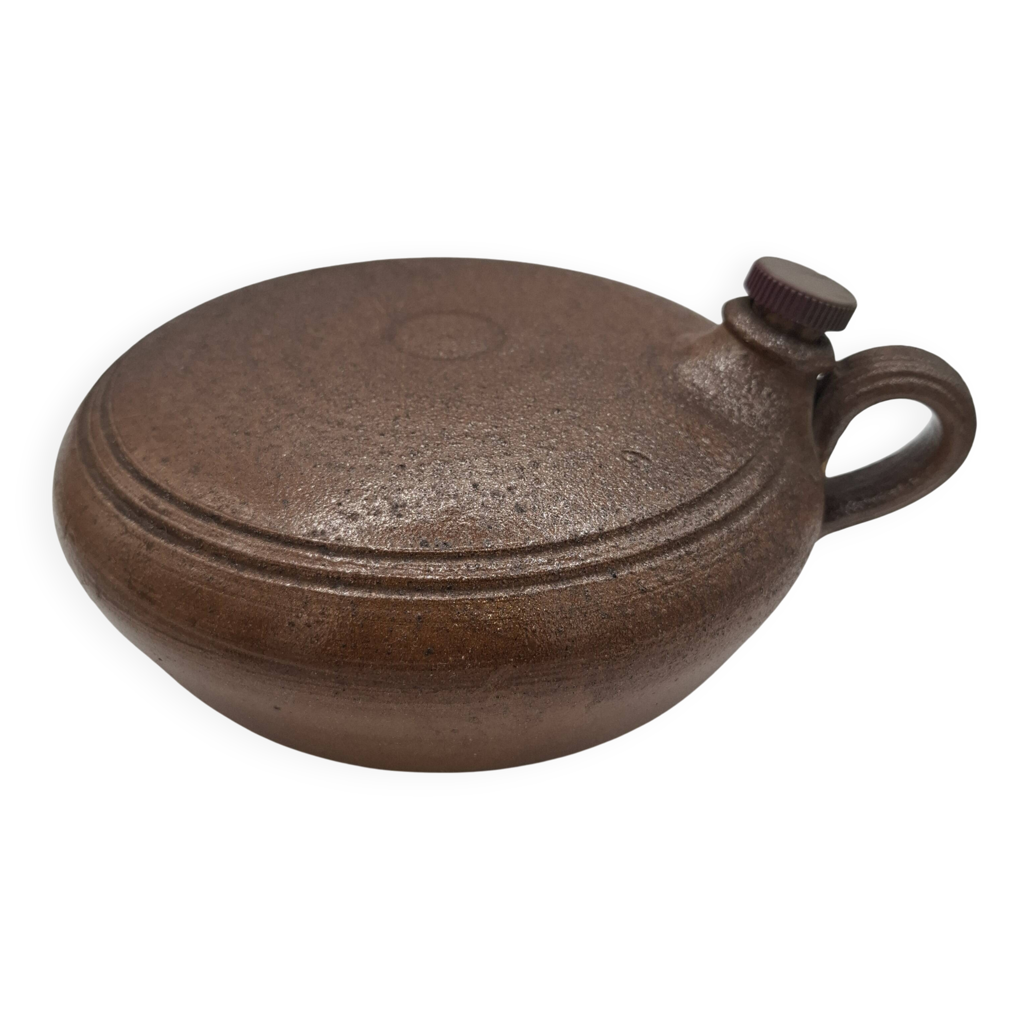 Stoneware hot water bottle, bed warmer, or round, flat bottle