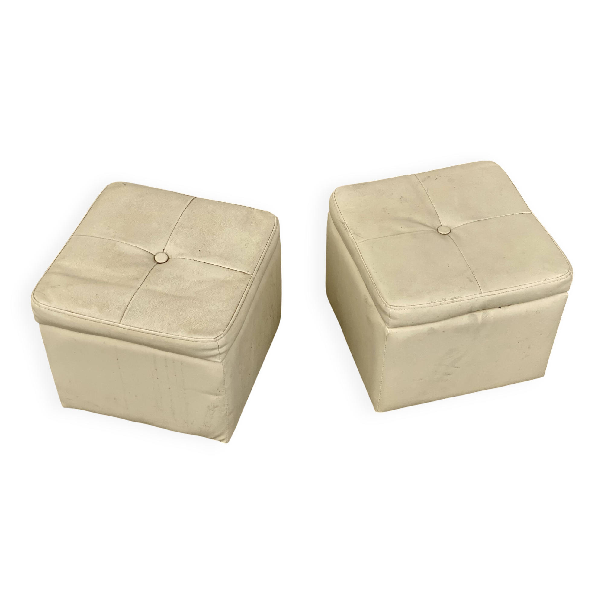 Paire de tabourets cube vintage 1980 simili cuir