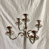 Antique large five-armed chrome-plated steel candlestick - 76cm