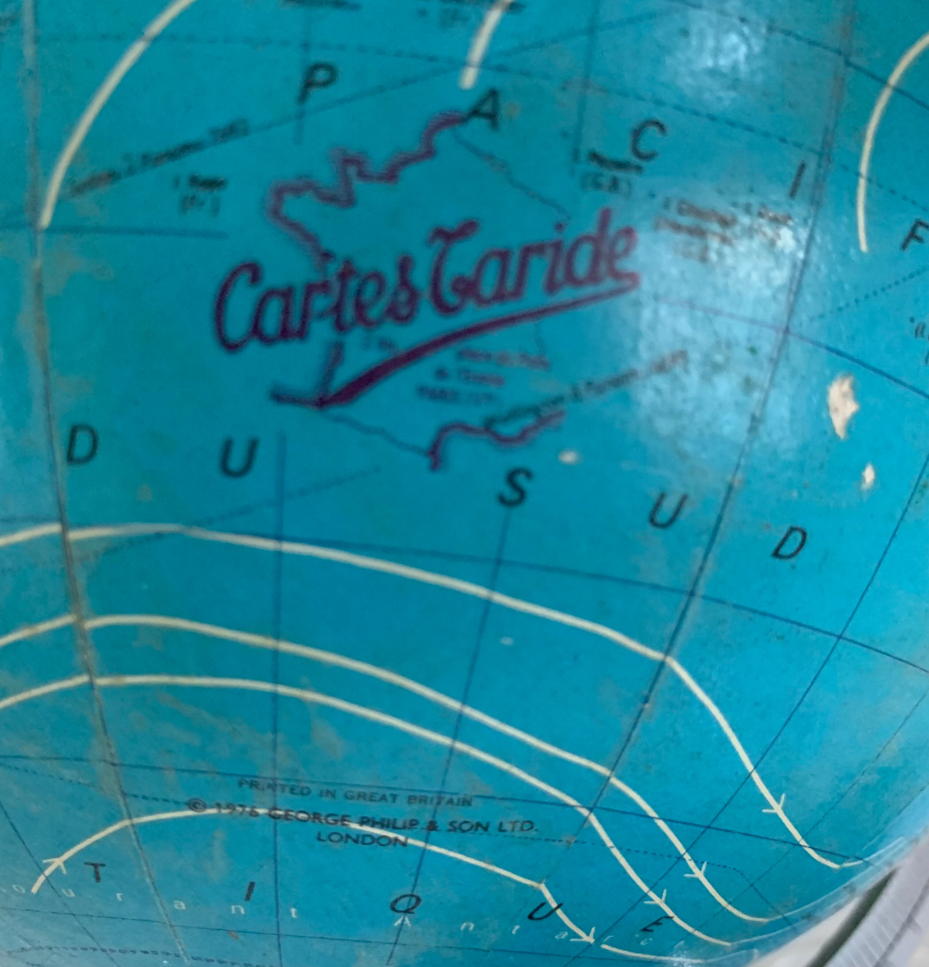 Vintage globe 1976 terrestrial Taride glass marble world map - 30 cm