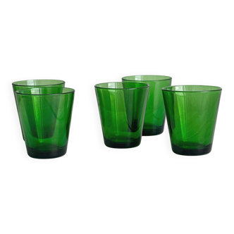 5 translucent green glasses