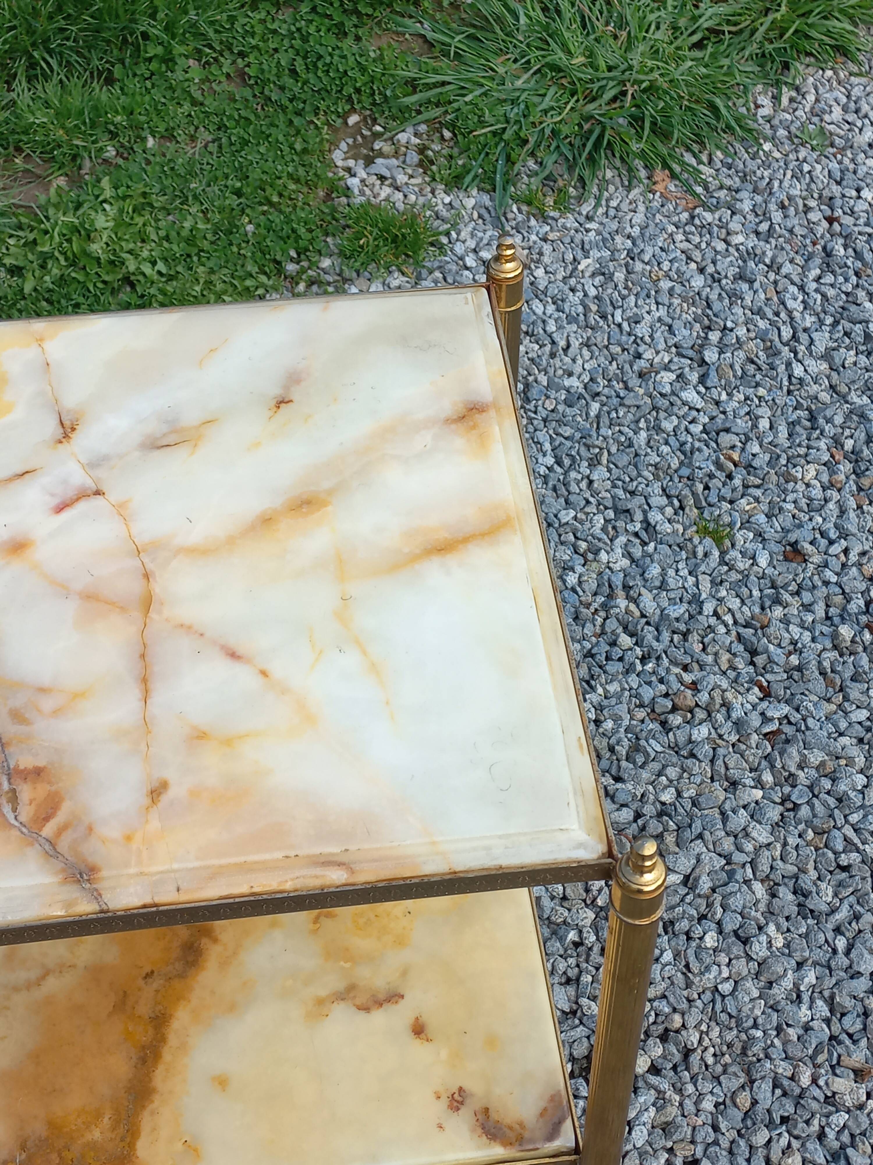 Pair of neoclassical side tables in bronze, brass, marble, and o.