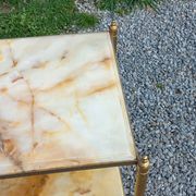 Pair of neoclassical side tables in bronze, brass, marble, and o.