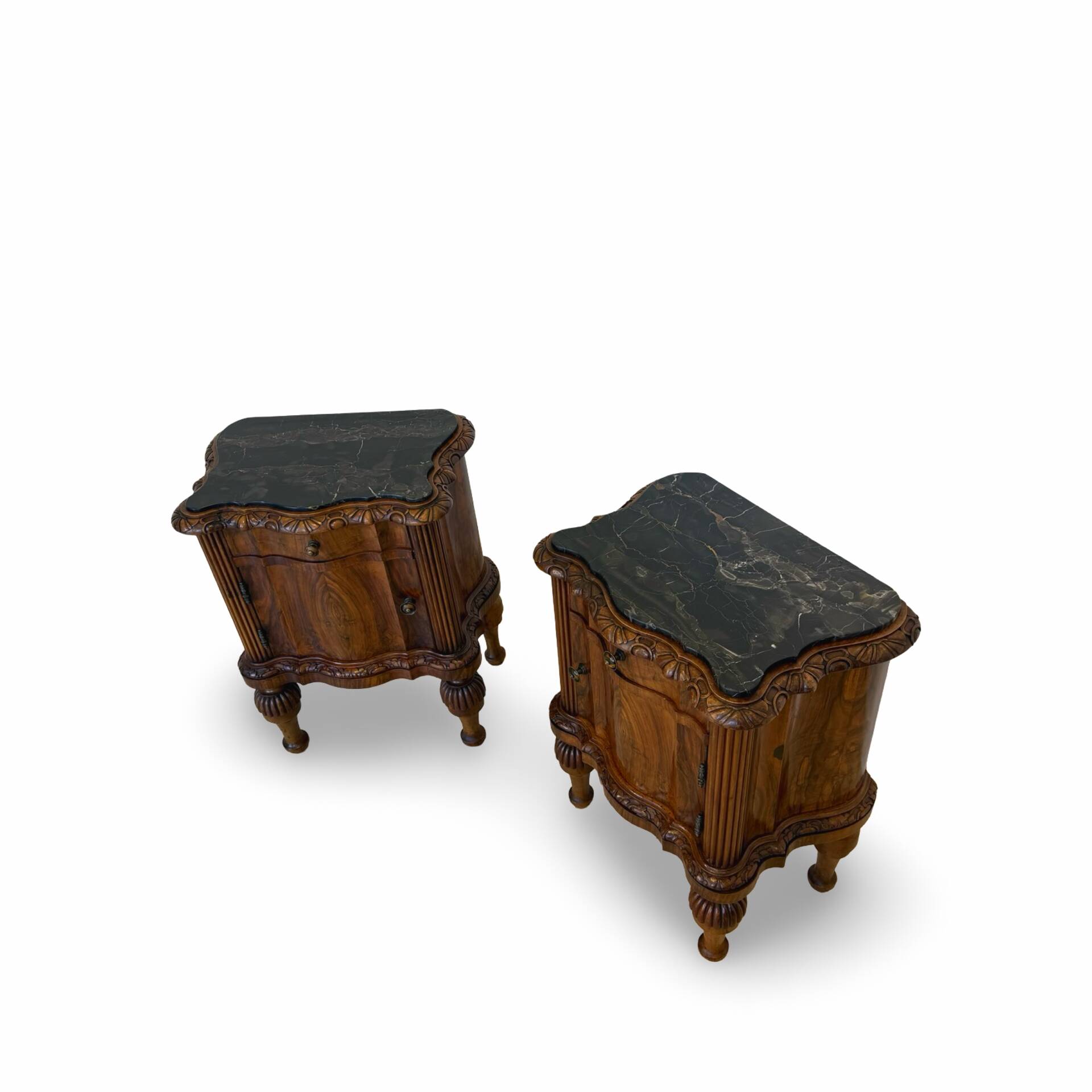 art deco walnut serpentine nightstands, 1920s