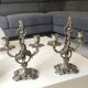 Pair of Candelabra in Louis XV/Rocaille Style, 2 lights. In gilded bronze, 19th century.