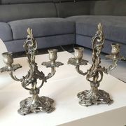 Pair of Candelabra in Louis XV/Rocaille Style, 2 lights. In gilded bronze, 19th century.