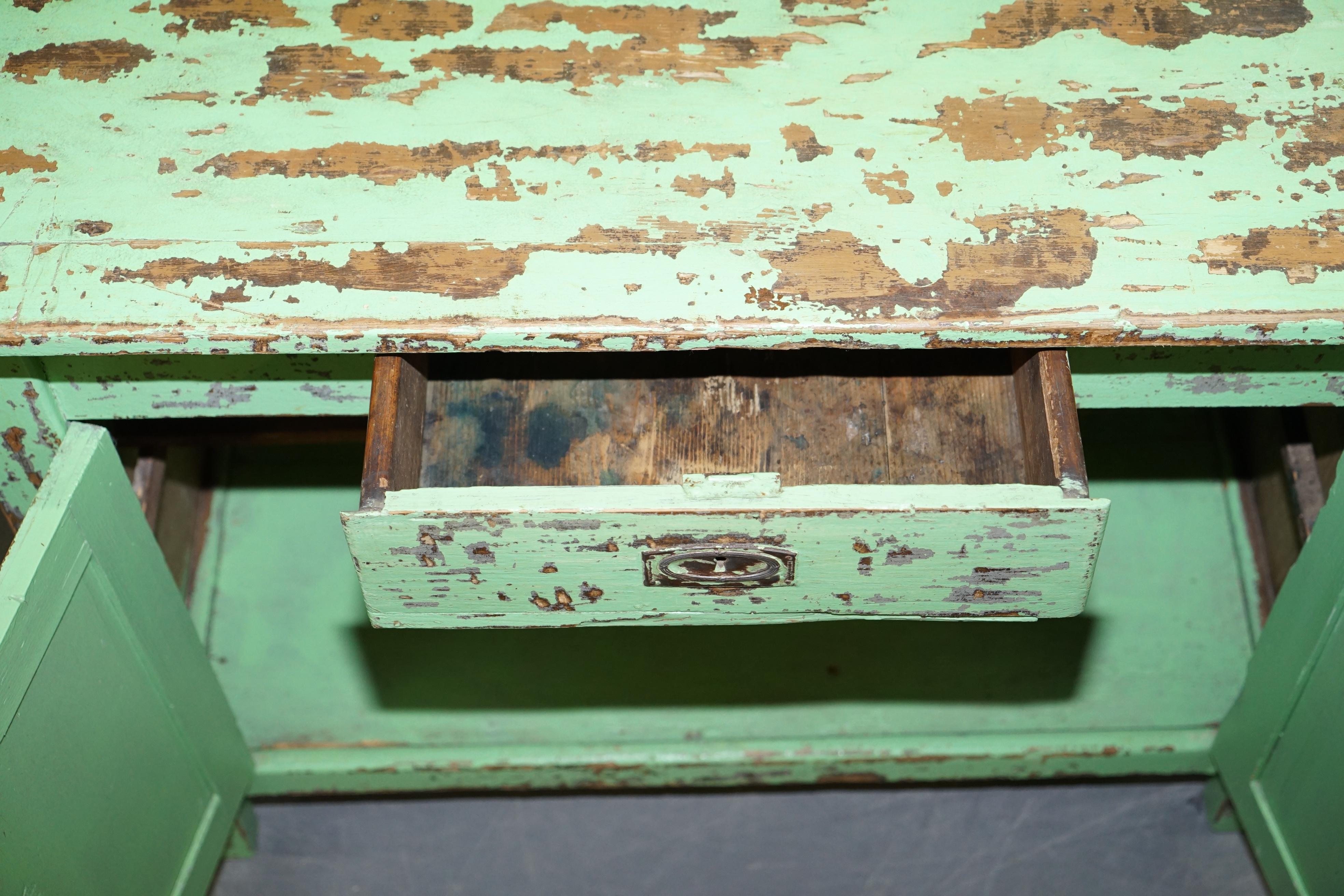 Victorian Green Patinated Buffet, Library or Cabinet