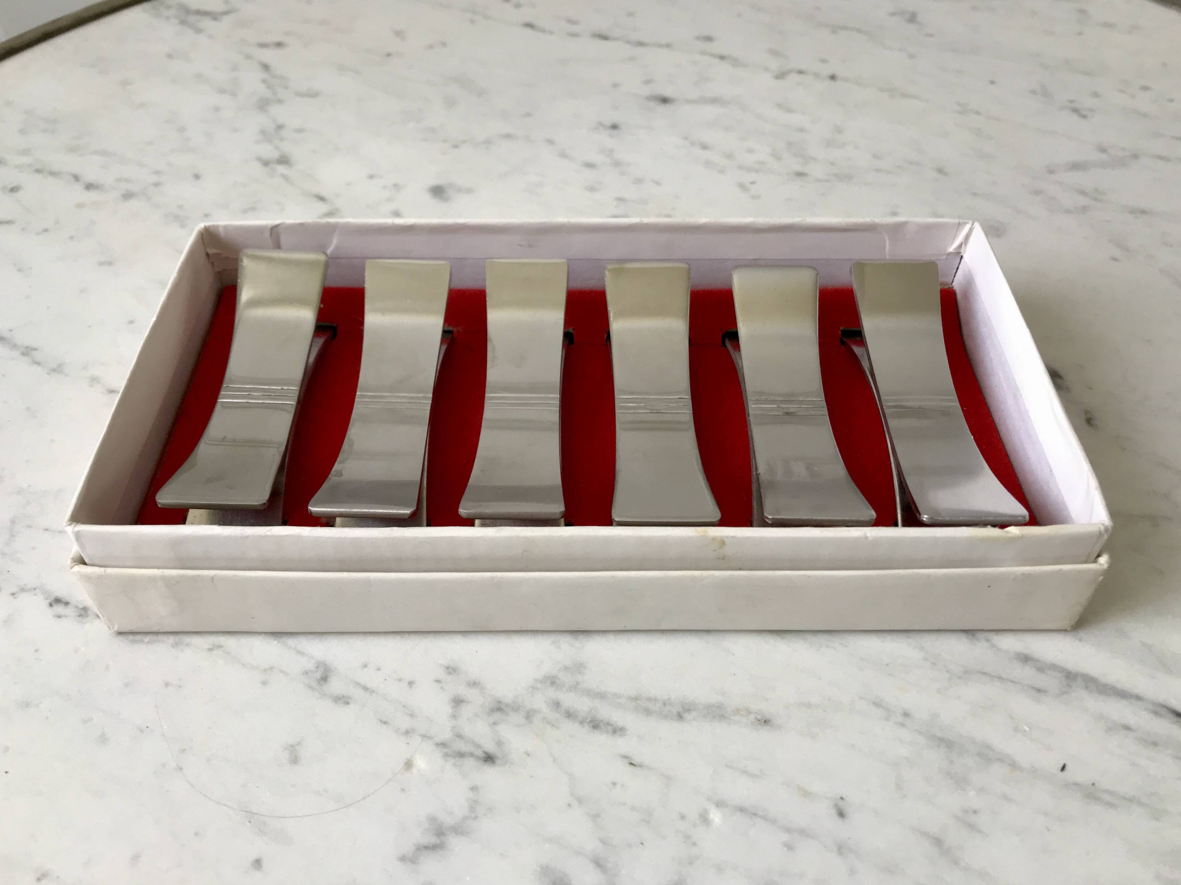 Set of 6 designer stainless steel knife holders from the 60s and 70s