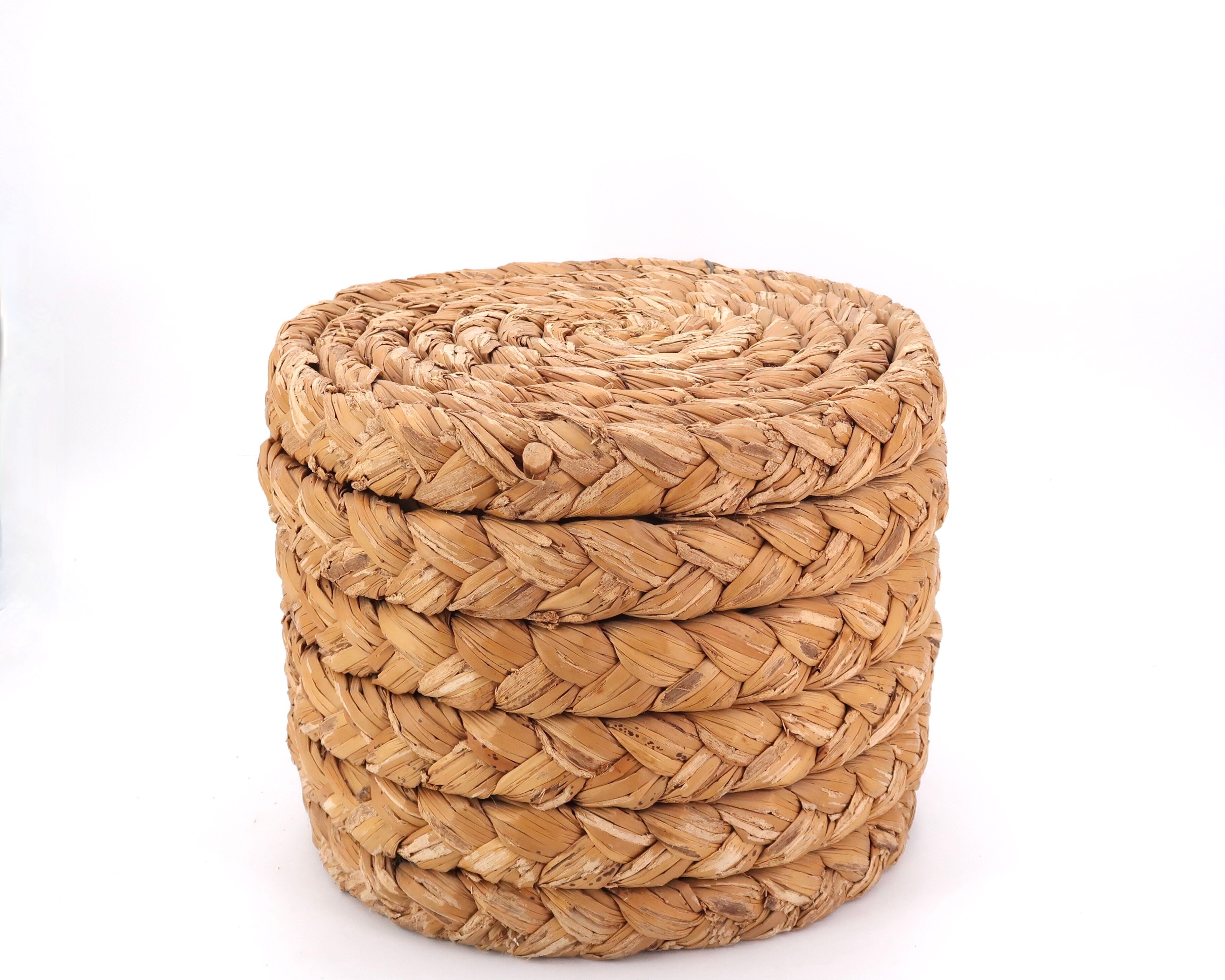 Cylindrical stool in woven fiber, 1970s