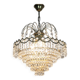 Ancien lustre, plafonnier couronne en laiton, 6 étages, 3 feux, Années 70 80