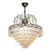 Antique chandelier, brass crown ceiling light, 6 tiers, 3 lights, 70s 80s