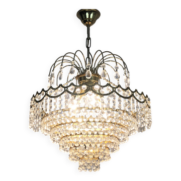 Antique chandelier, brass crown ceiling light, 6 tiers, 3 lights, 70s 80s