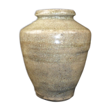 Ancient vase in khaki grey-green cracked sandstone