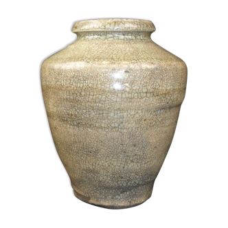 Vase ancien en grès craquelé gris-vert kaki