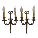 Pair French Louis XV Ribbons And Bows Bronze Double Wall Lights 5411