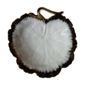 Old porcelain pocket dish in the shape of a leaf, Limoges, white and gold.