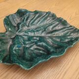 Grand plat feuille émaillé vert