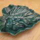Large green enameled leaf dish