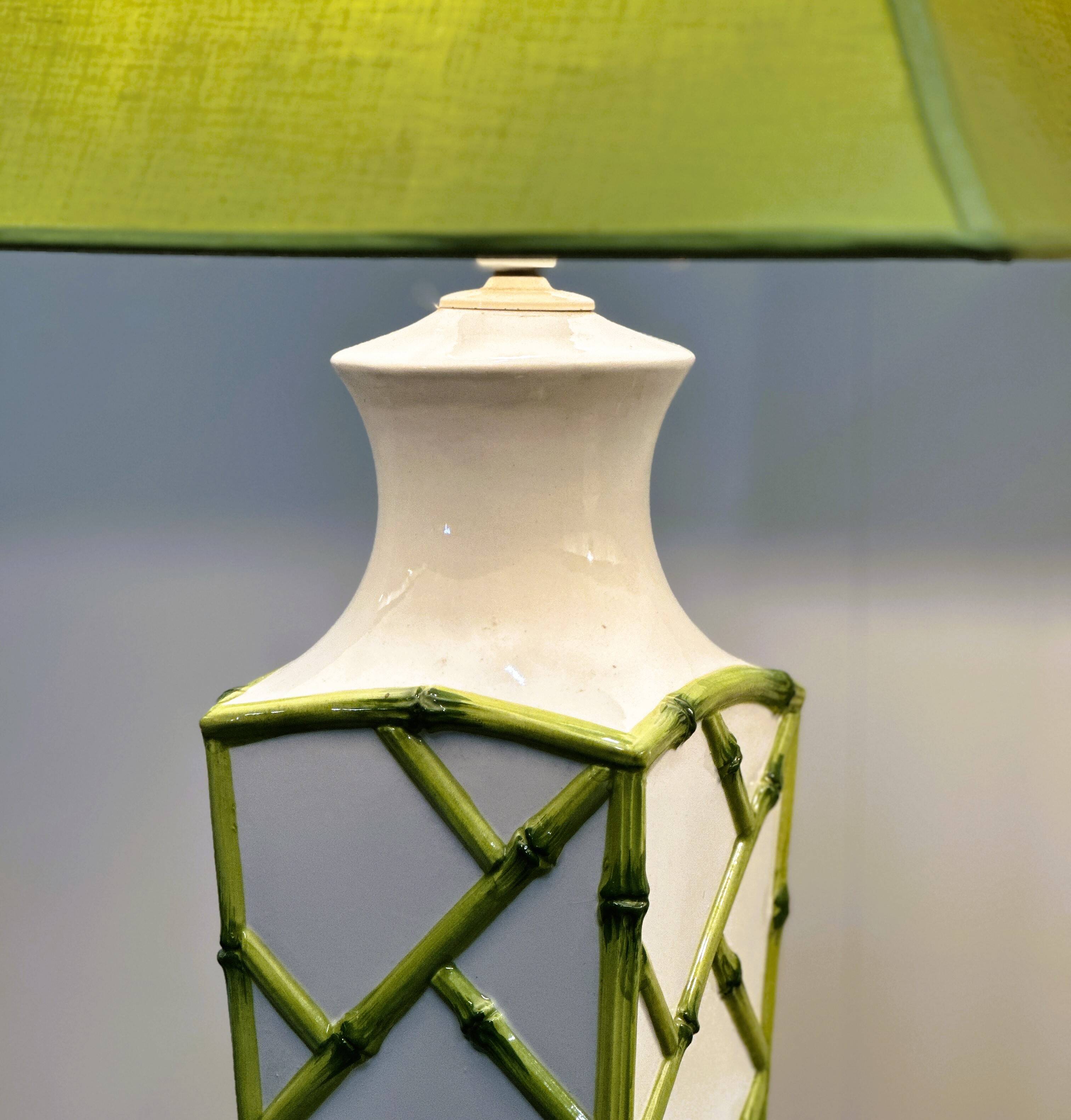 Pair of Faux Bamboo French Ceramic Table Lamps, French 1970s