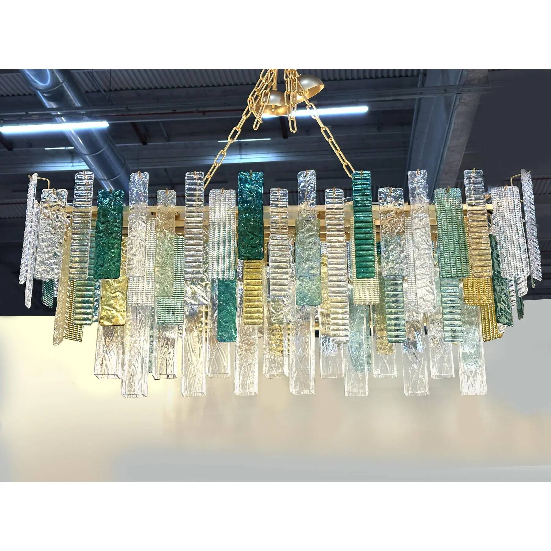 Large Italian Murano Glass “Listelli” Chandelier with Rectangular Strip