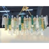 Large Italian Murano Glass “Listelli” Chandelier with Rectangular Strip