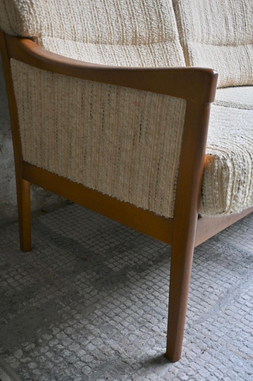 Canapé 3 places Mid-Century Design Scandinave Teck et Tissu