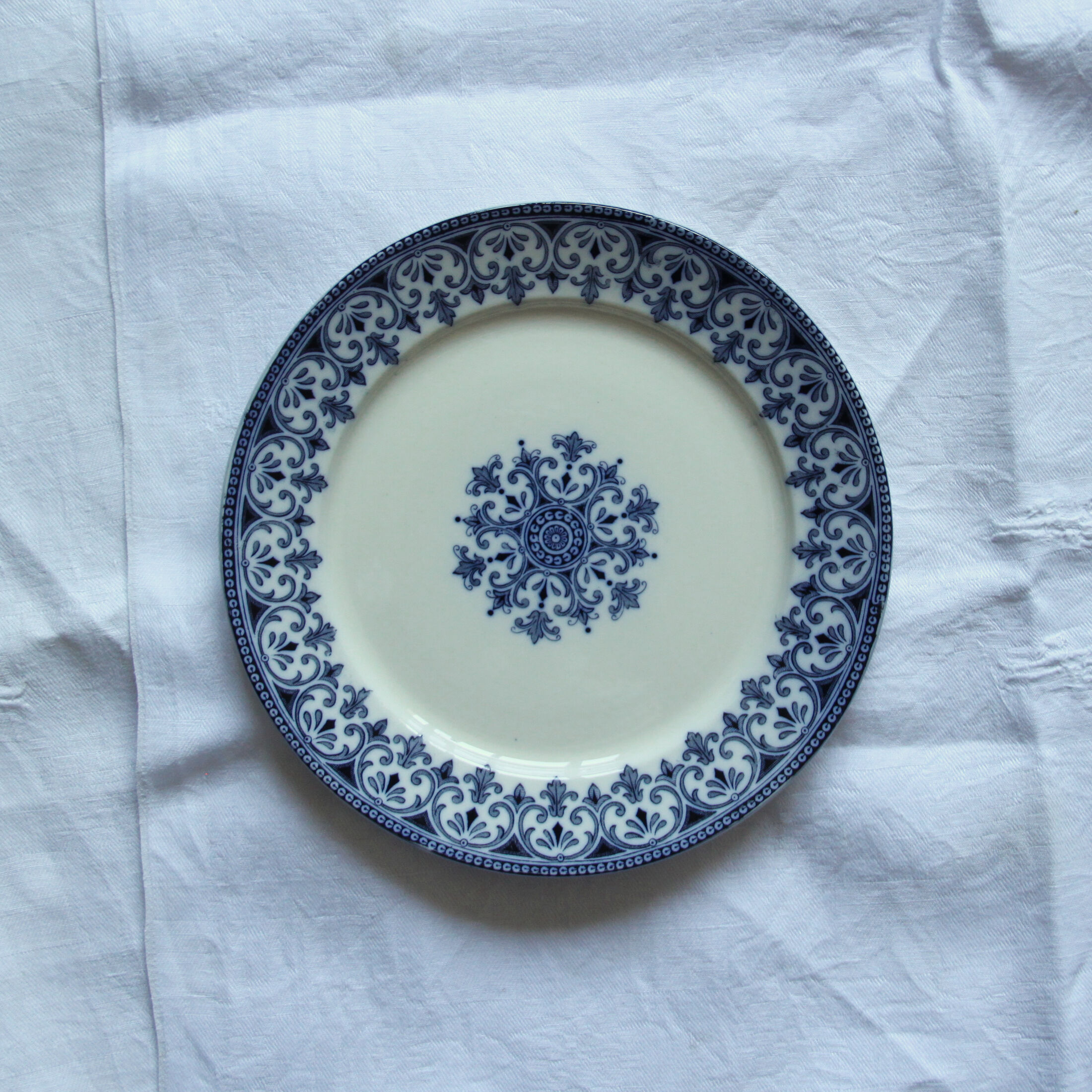 Set of 6 flat plates iron earth Badonviller model Oriental blue old earthenware