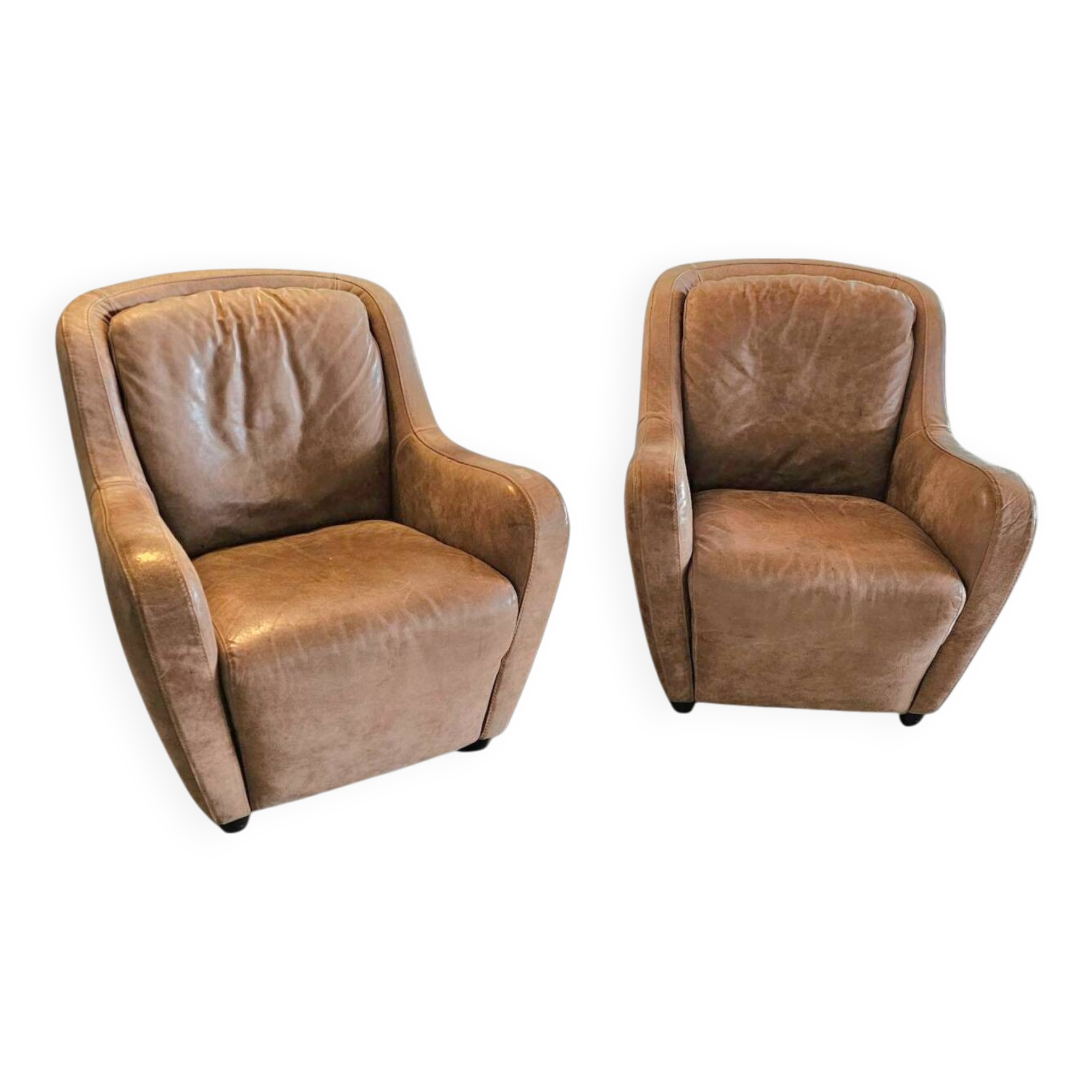 2 x Natuzzi lounge chairs / leather / 1980s