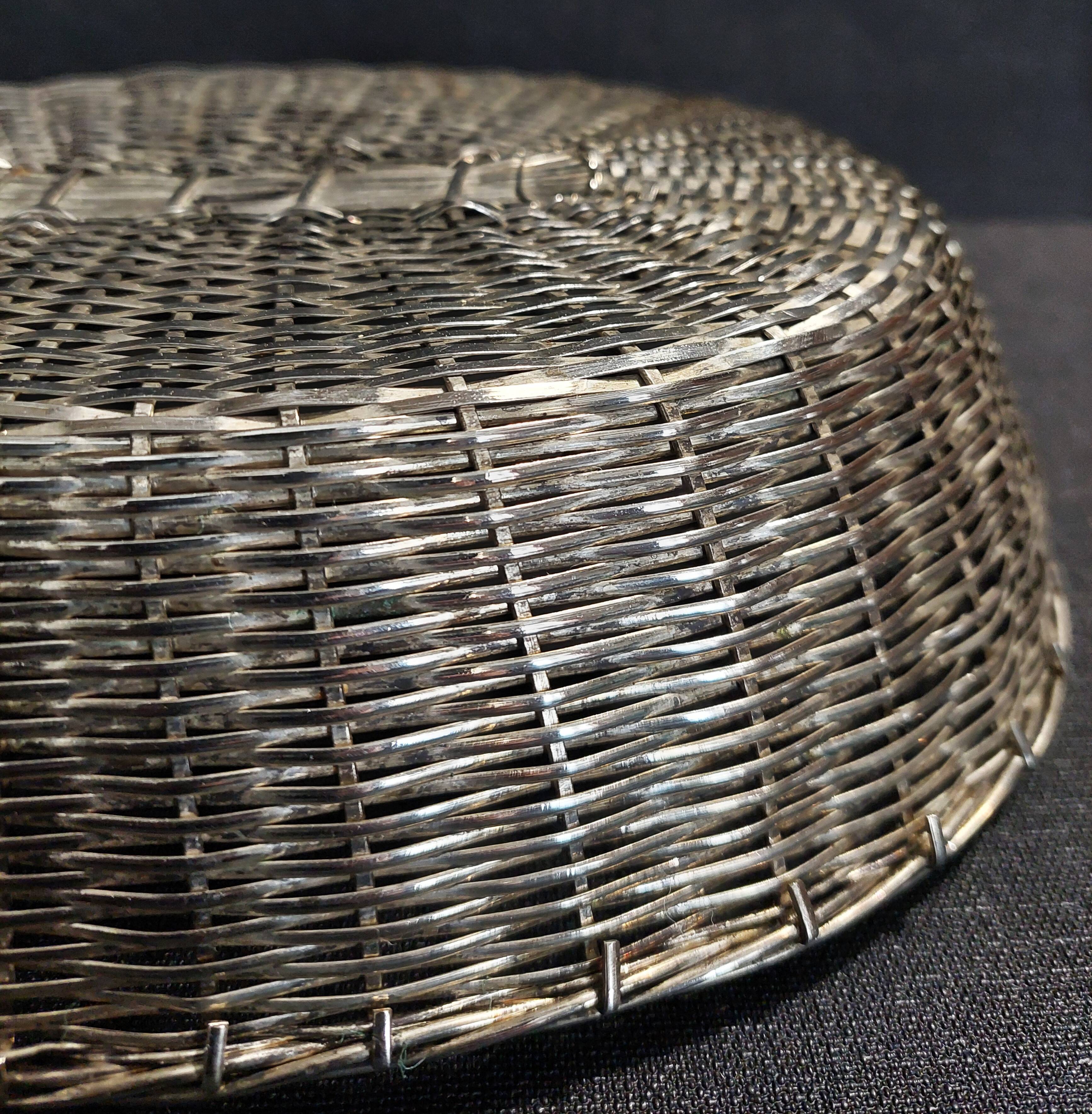 20th century braided silver metal bread basket