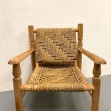 Wood and rope armchair and footrest