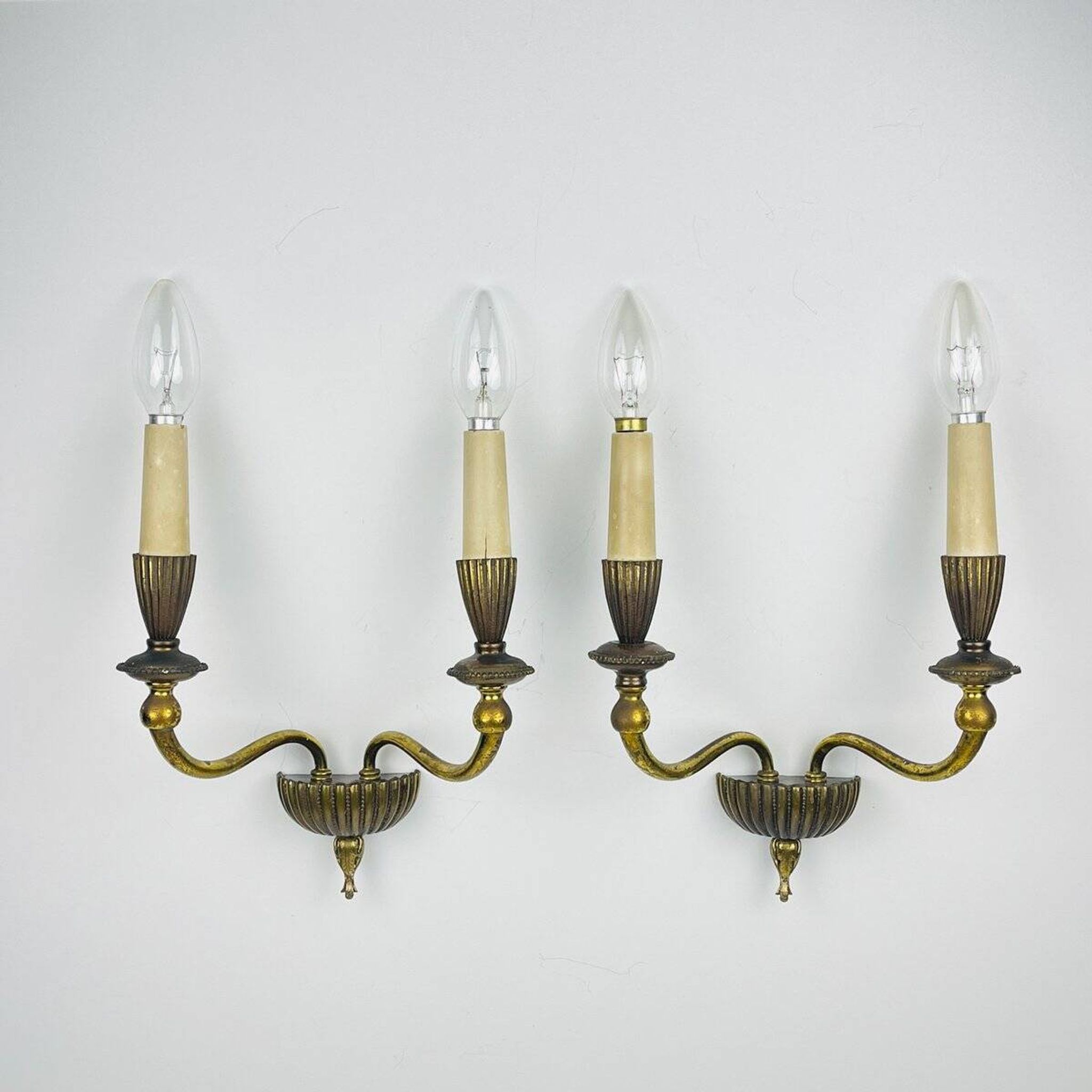 Vintage bronze wall lamps, Italy, 1950s, set of 2